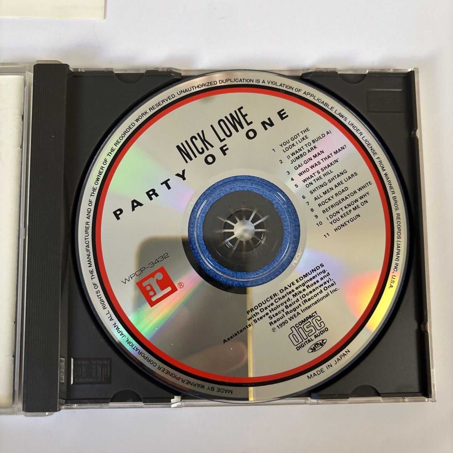 Nick Lowe – Party Of One (CD, 1990) wpcp-3432 Japan obi