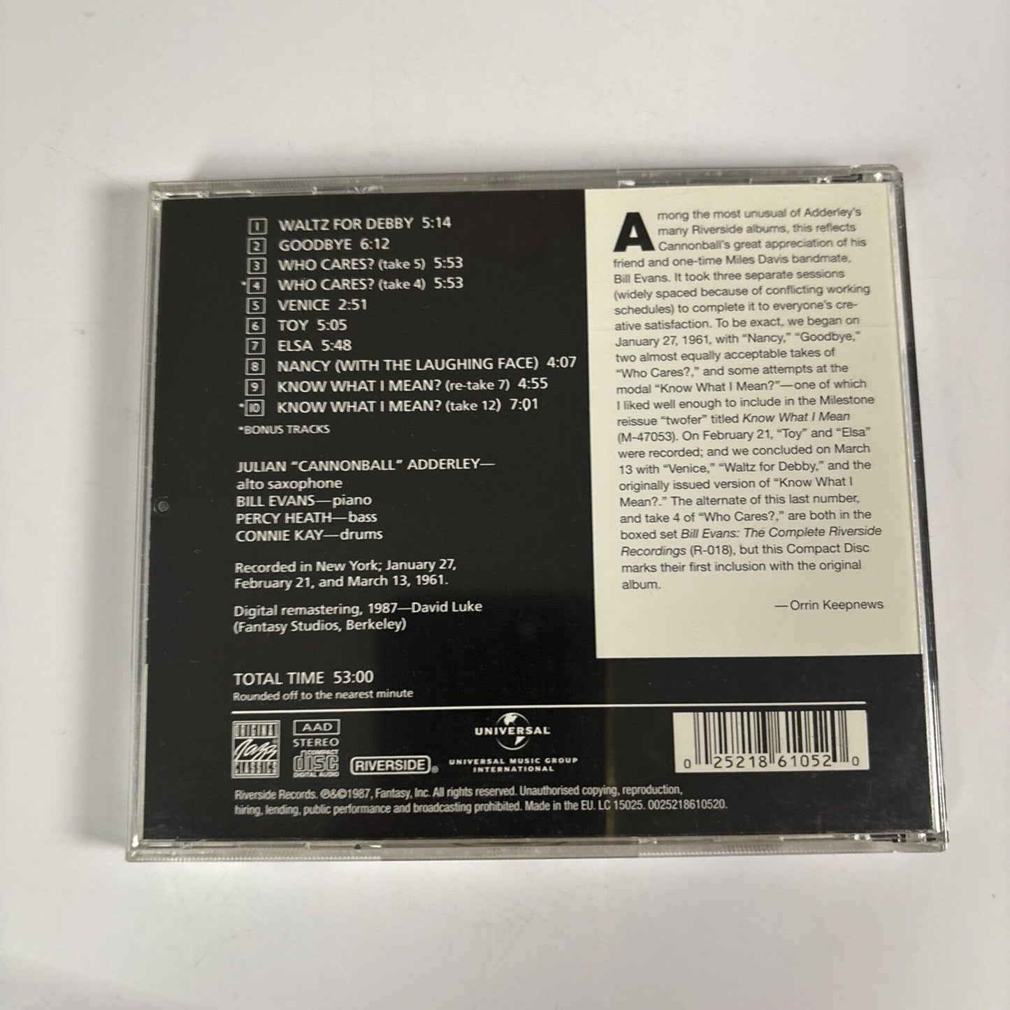 Cannonball Adderley With Bill Evans – Know What I Mean? (CD, 1962)