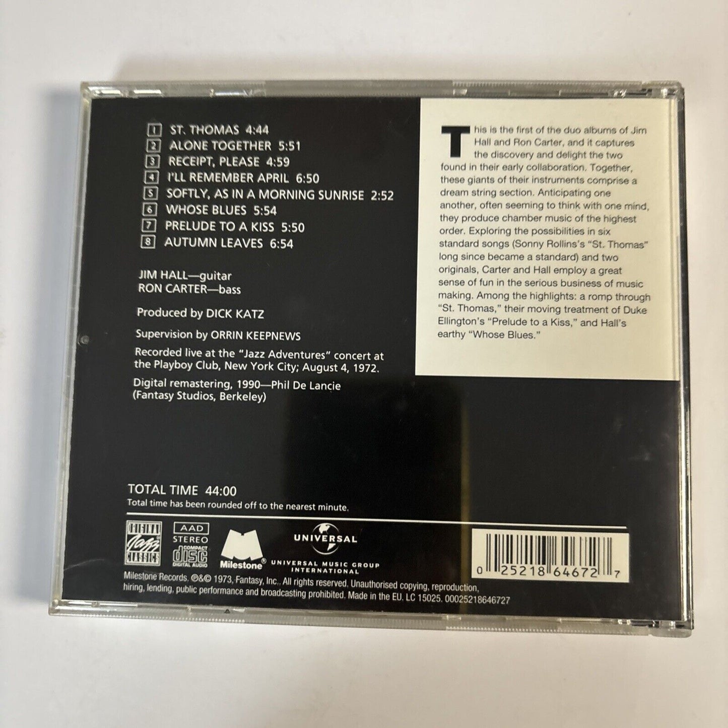 Jim Hall / Ron Carter Duo – Alone Together (CD, 2006)