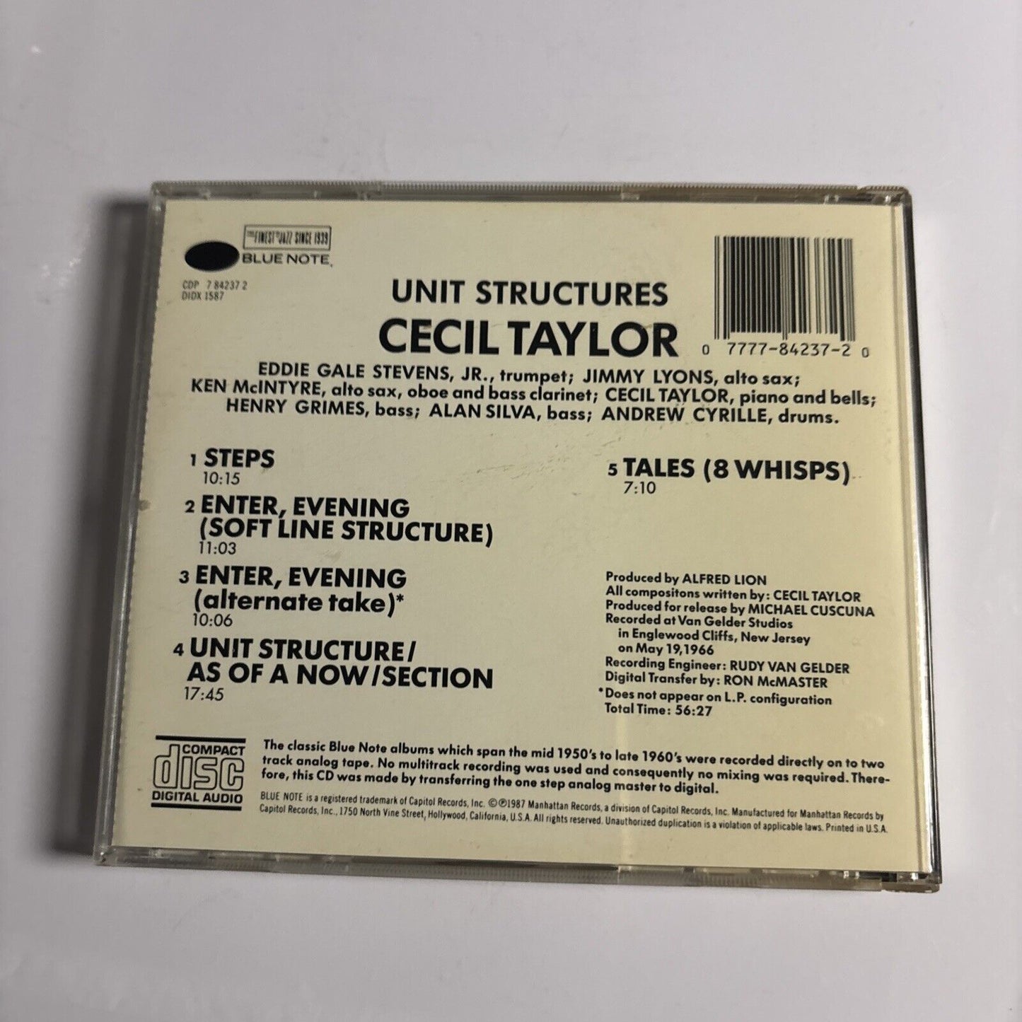 Cecil Taylor – Unit Structures (CD, 1987) CDP 7 84237 2