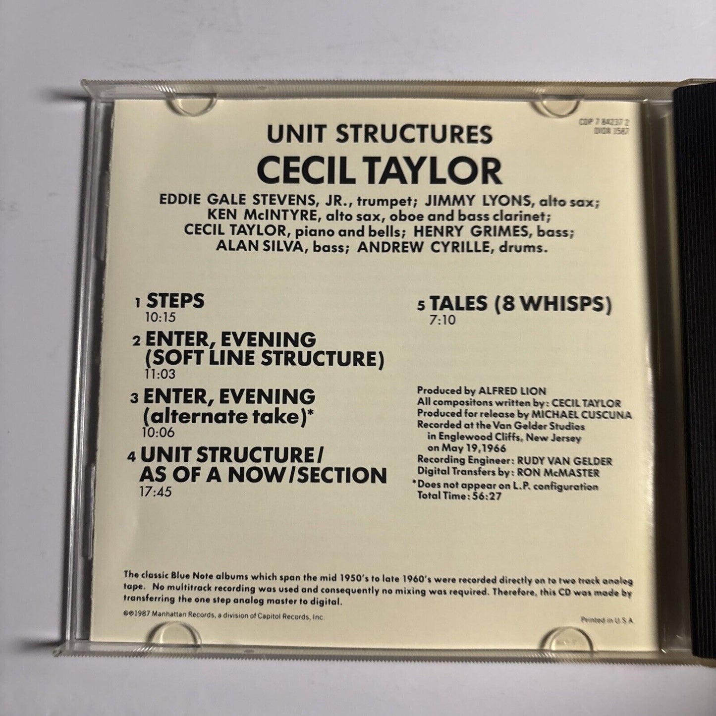 Cecil Taylor – Unit Structures (CD, 1987) CDP 7 84237 2