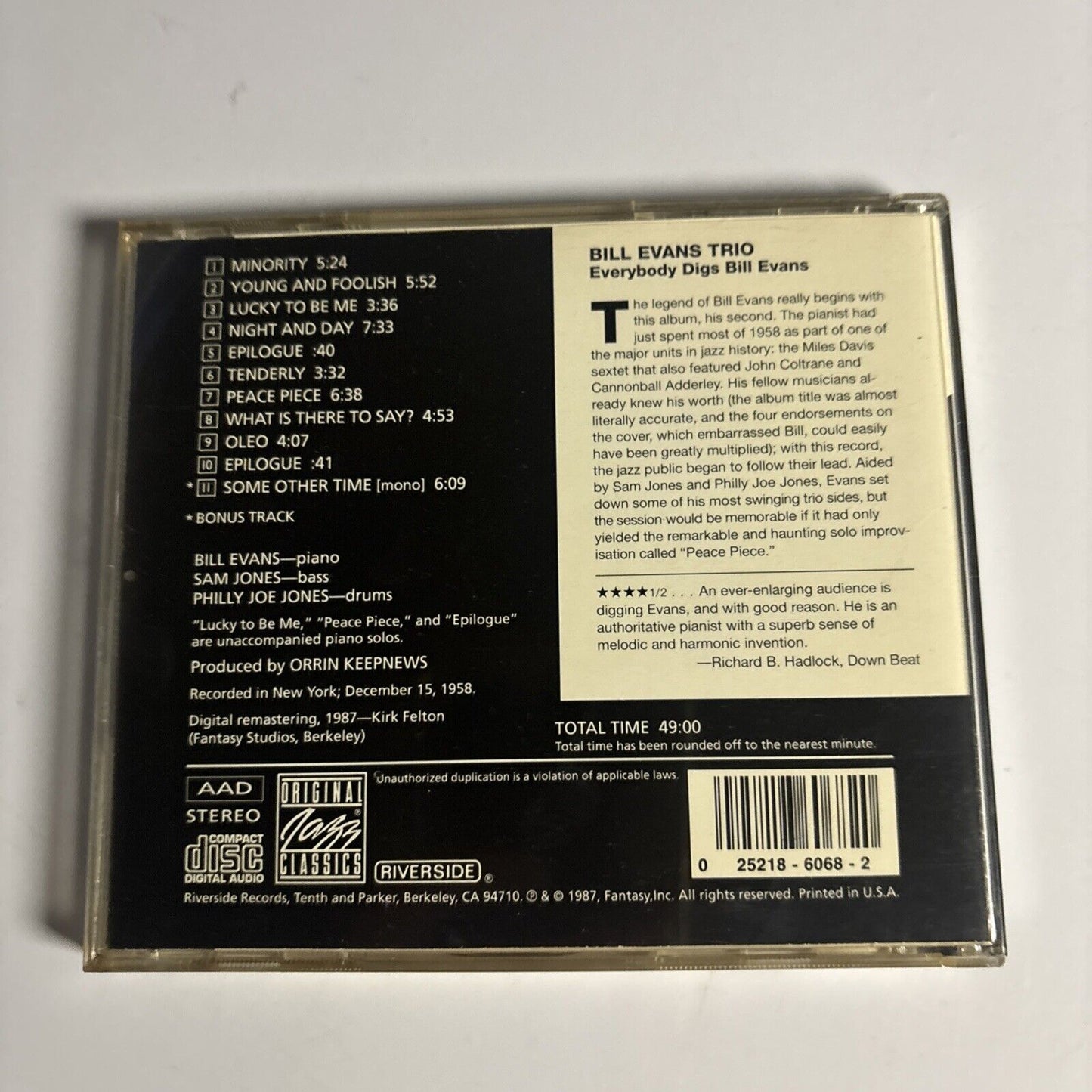 Bill Evans Trio – Everybody Digs Bill Evans (CD, 1987)