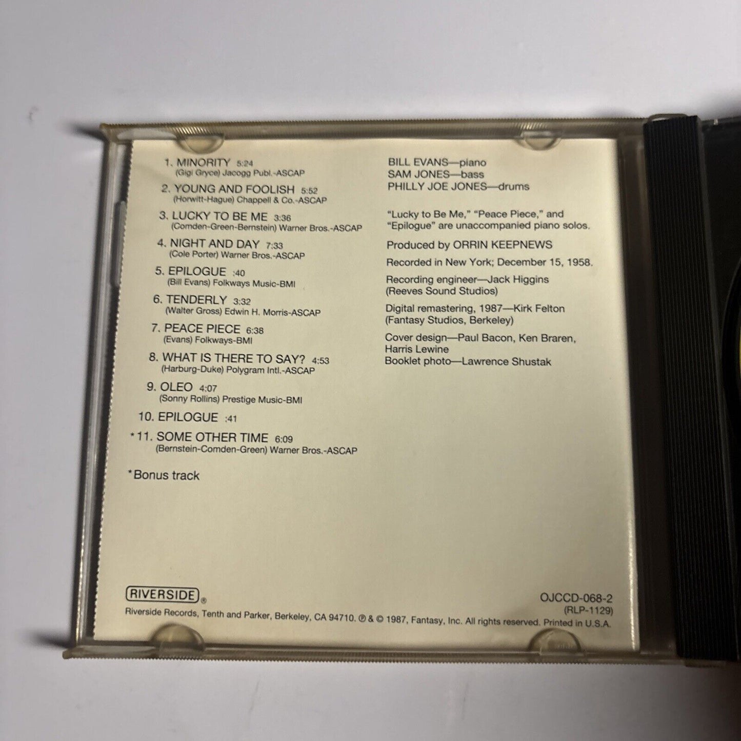 Bill Evans Trio – Everybody Digs Bill Evans (CD, 1987)