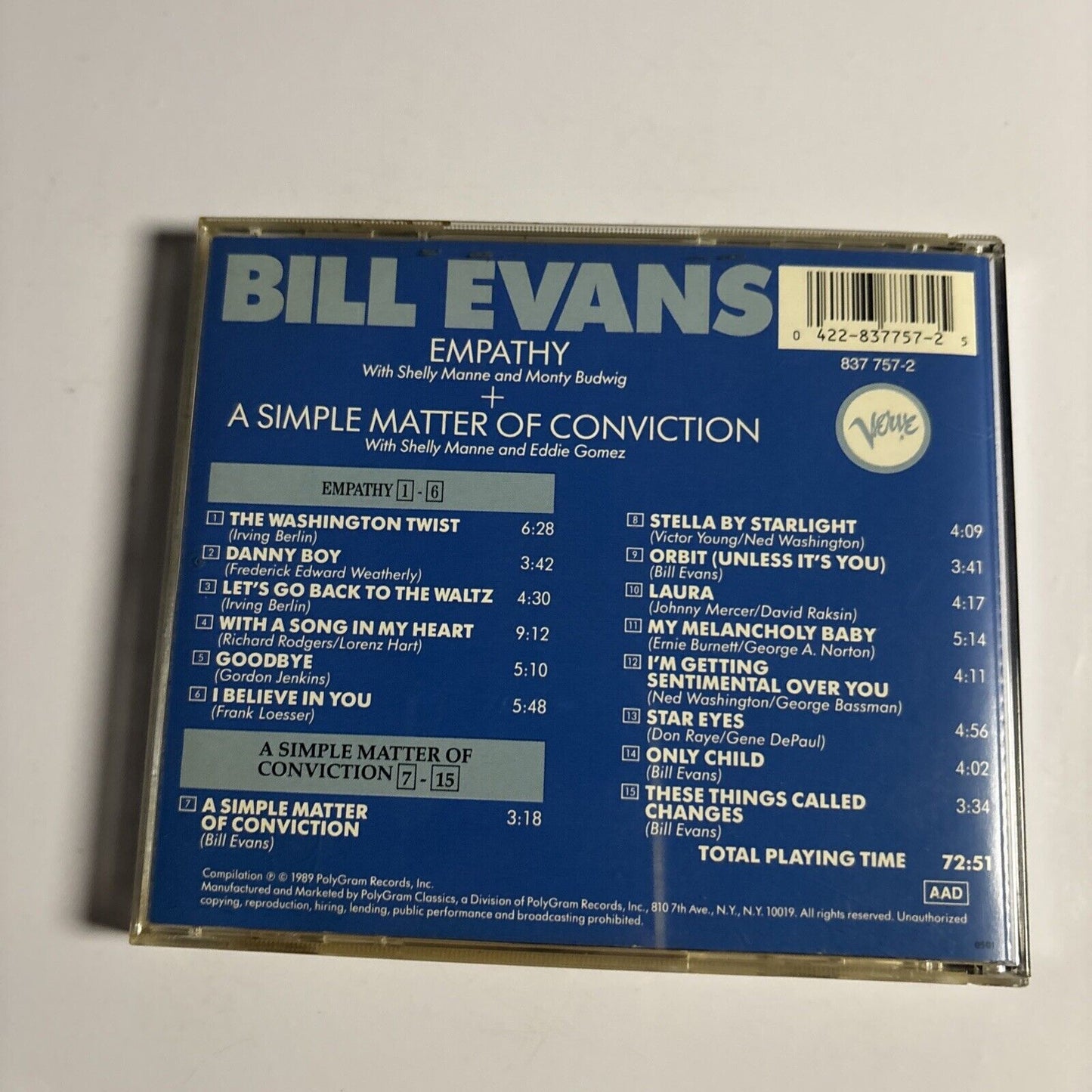 Bill Evans – Empathy + A Simple Matter Of Conviction (CD, 1989) 837 757-2