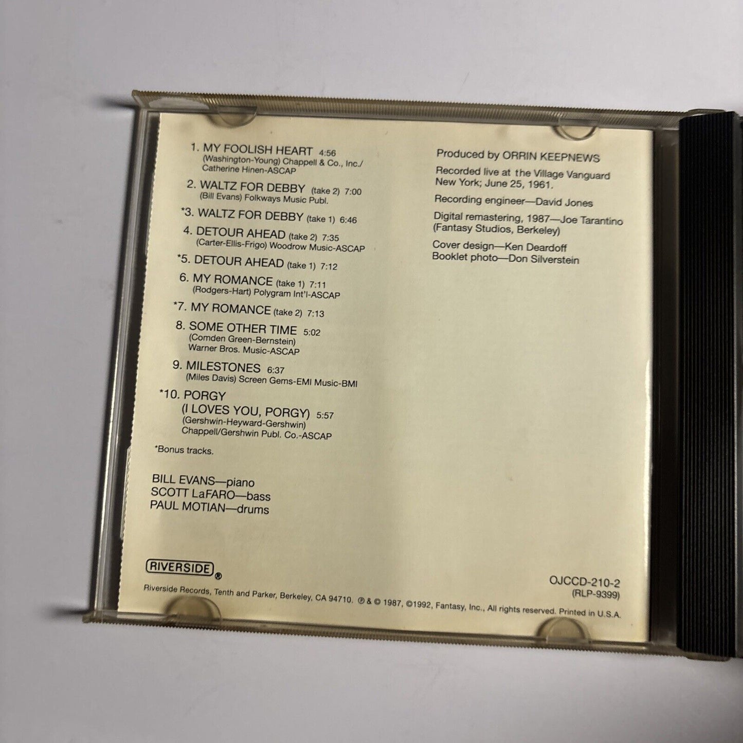 Bill Evans Trio – Waltz For Debby (CD, 1992) OJCCD-210-2