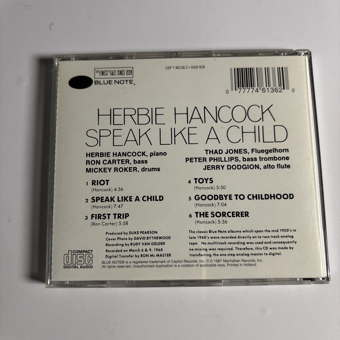 Herbie Hancock – Speak Like A Child (CD, 1987) CDP 7 46136 2