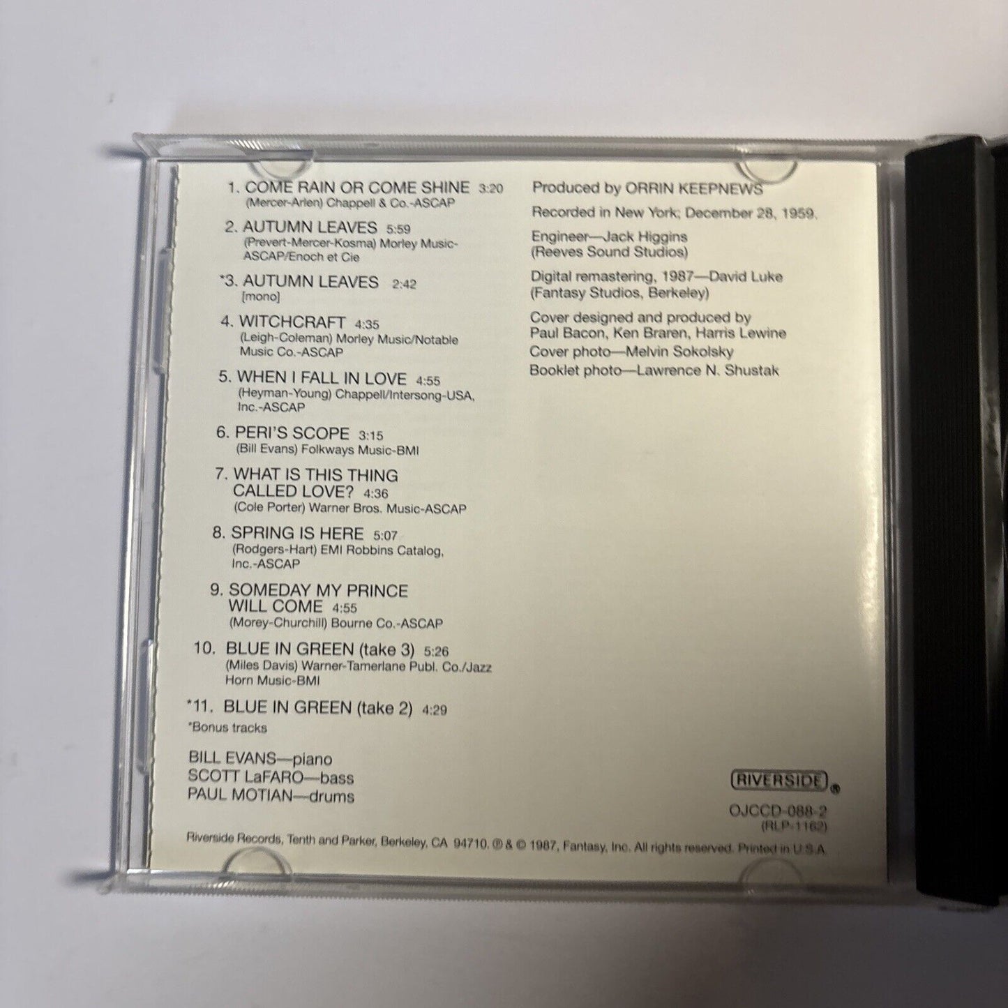 Bill Evans Trio – Portrait In Jazz (CD, 1987) OJCCD-088-2