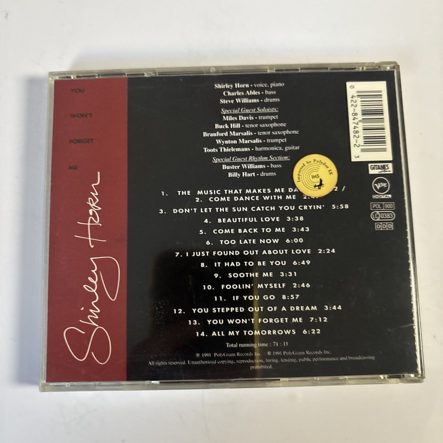 Shirley Horn – You Won't Forget Me (CD, 1991) 847 482-2