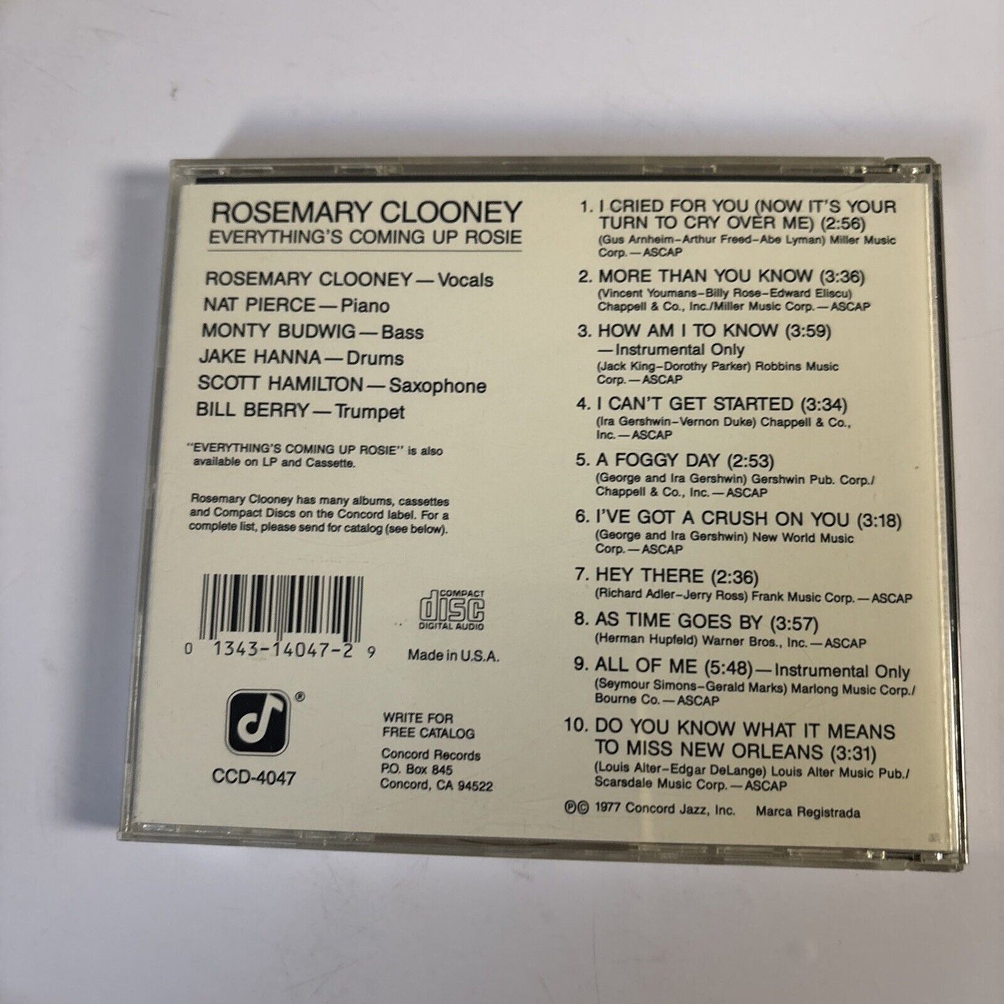 Rosemary Clooney – Everything's Coming Up Rosie (CD, 1977) CCD-4047