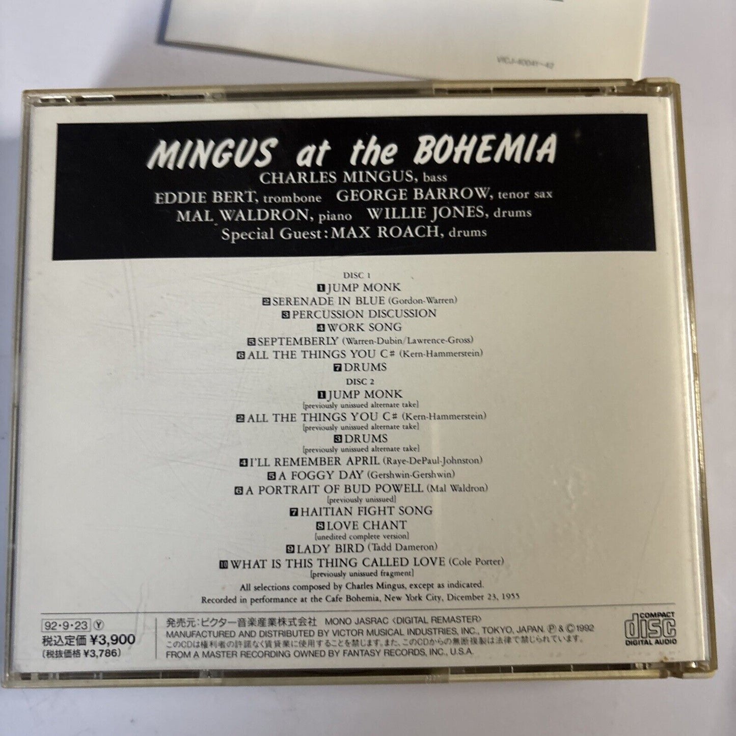Charles Mingus – Mingus At The Bohemia (CD, 1992, 2-Disc) vicj-40041-2 Japan