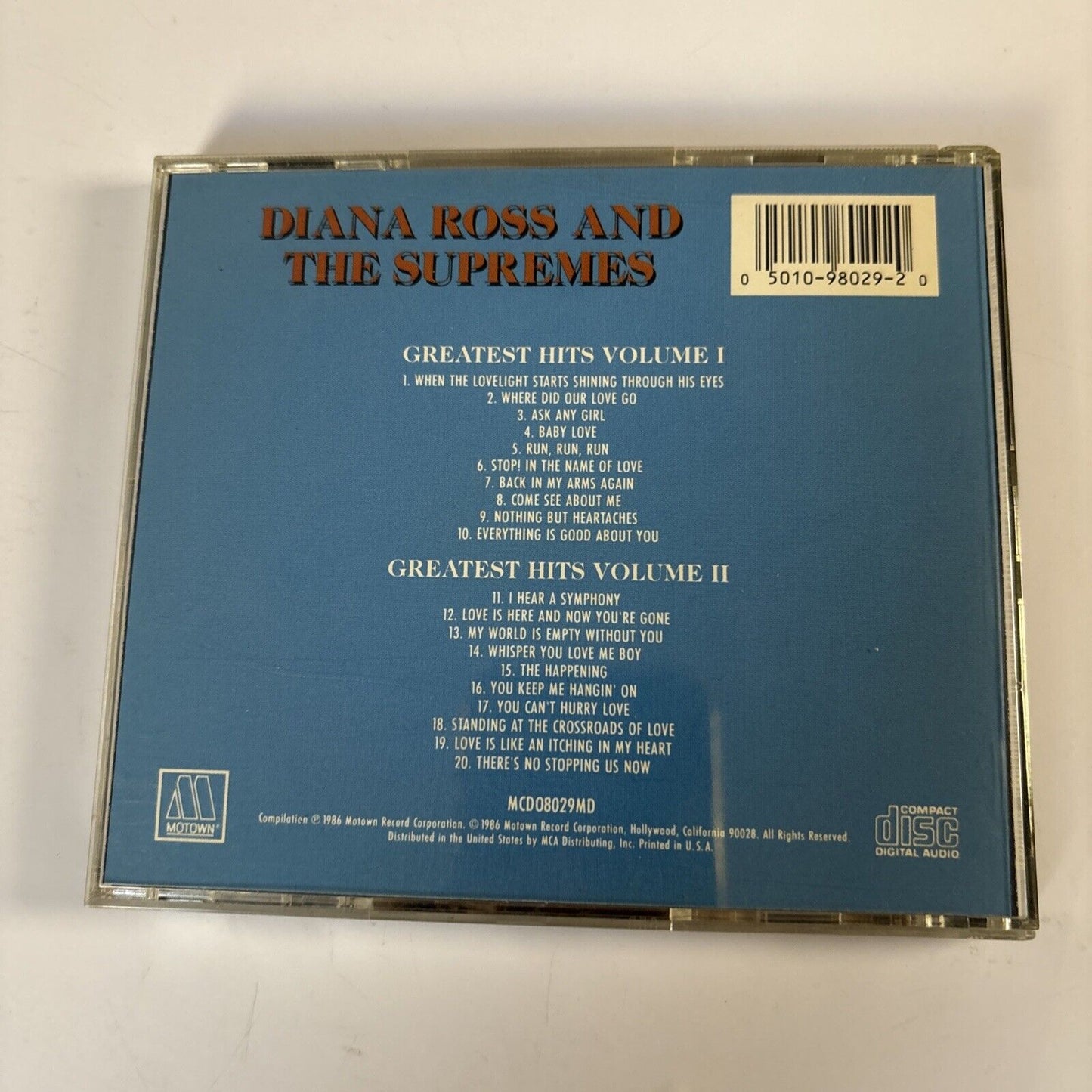 Diana Ross And The Supremes – Greatest Hits Volume I & II (CD, 1967) MCD08029MD