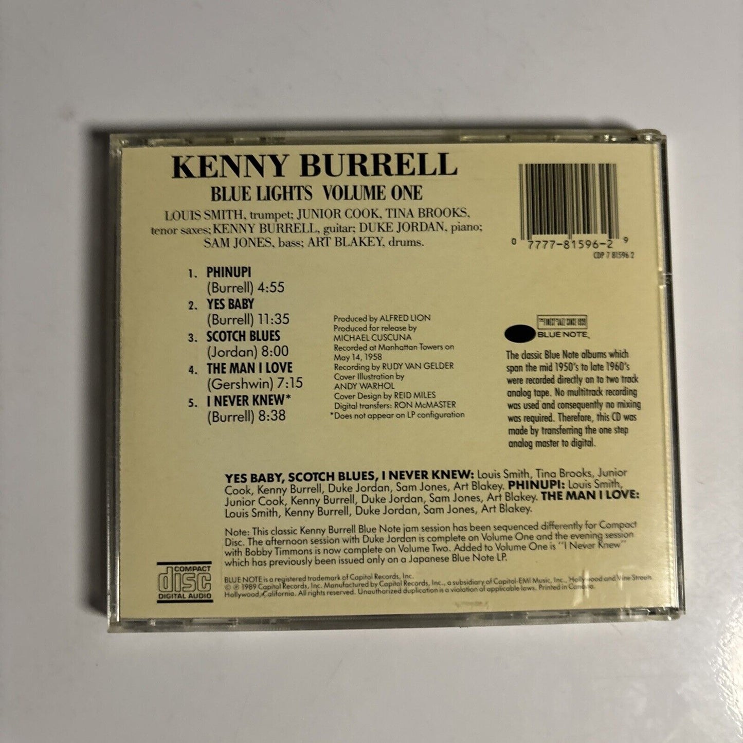 Kenny Burrell – Blue Lights Volume One (CD, 1989) CDP 7 81596 2