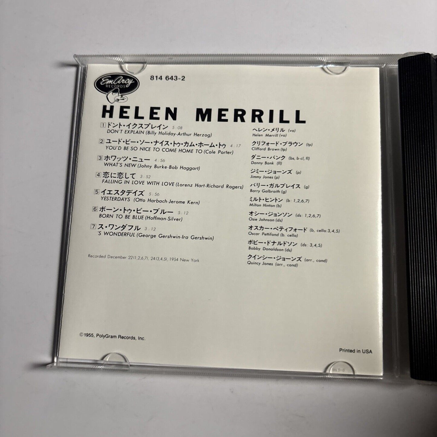 Helen Merrill – Helen Merrill (CD, 1955) 814 643-2