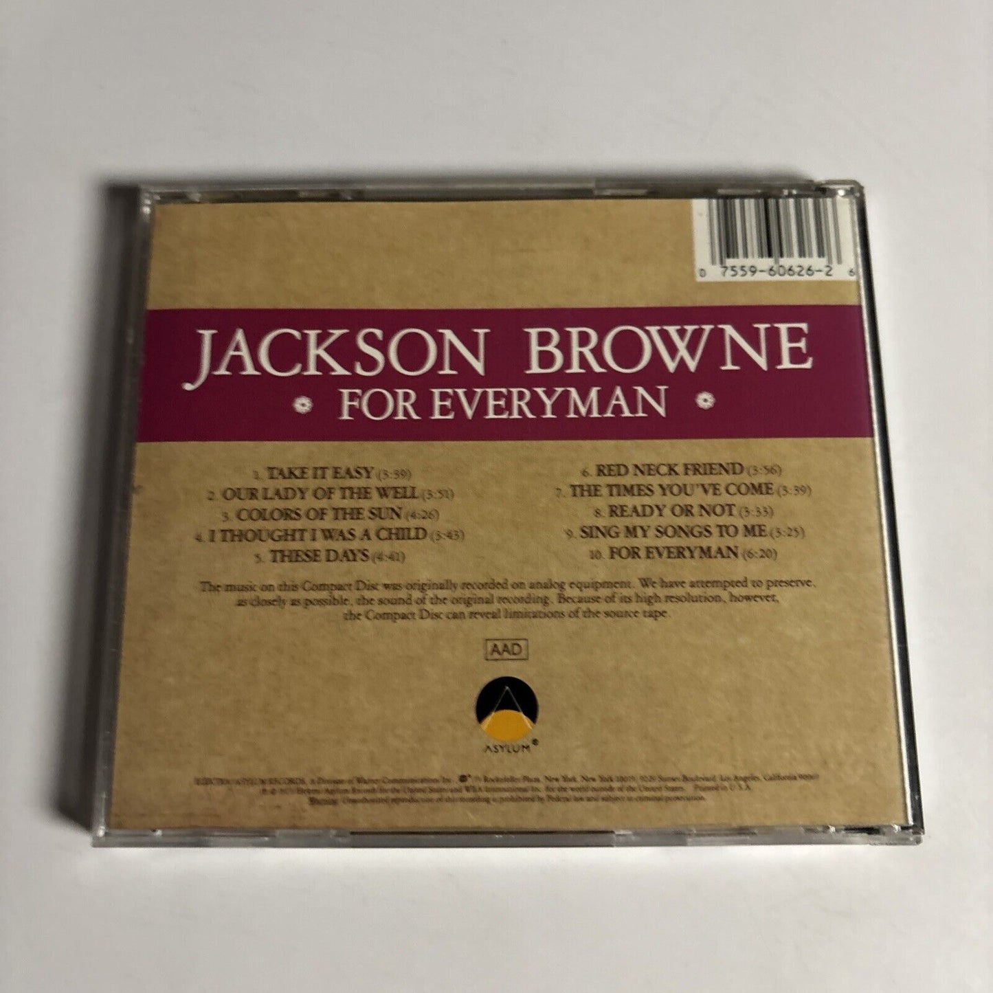 Jackson Browne – For Everyman (CD, 1973) SD 5067-2