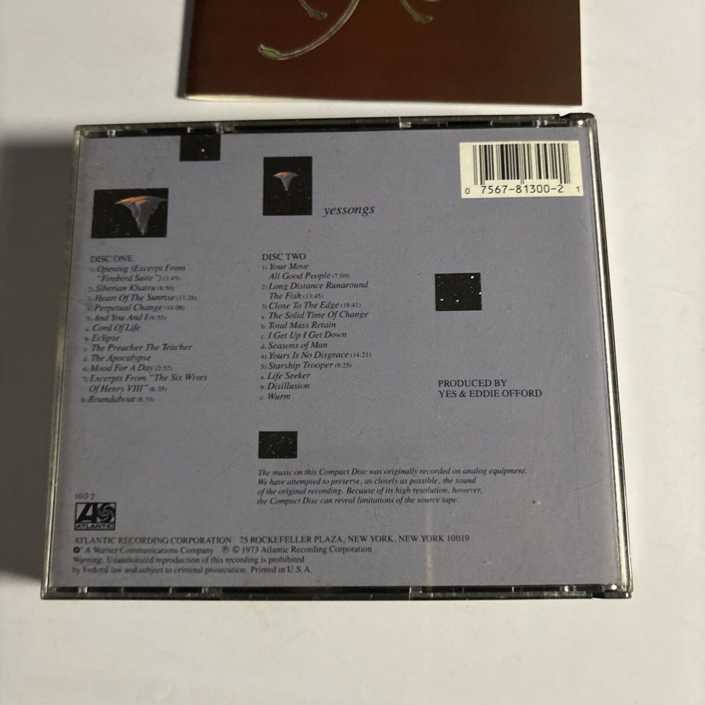 Yes – Yessongs (CD, 1987, 2-Disc) SD 100-2