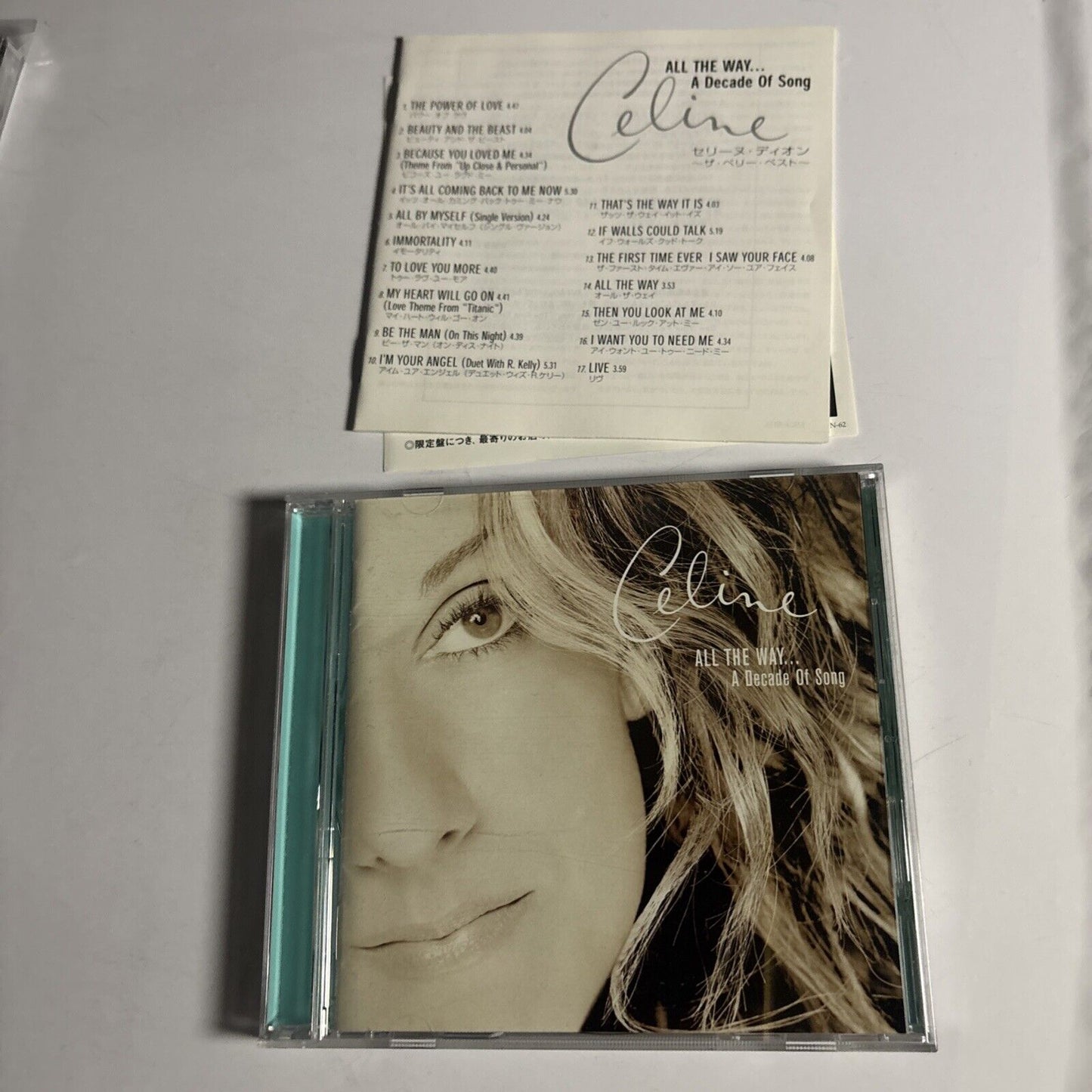 Celine Dion – All The Way... A Decade Of Song (CD, 1999) esca-8070 Japan