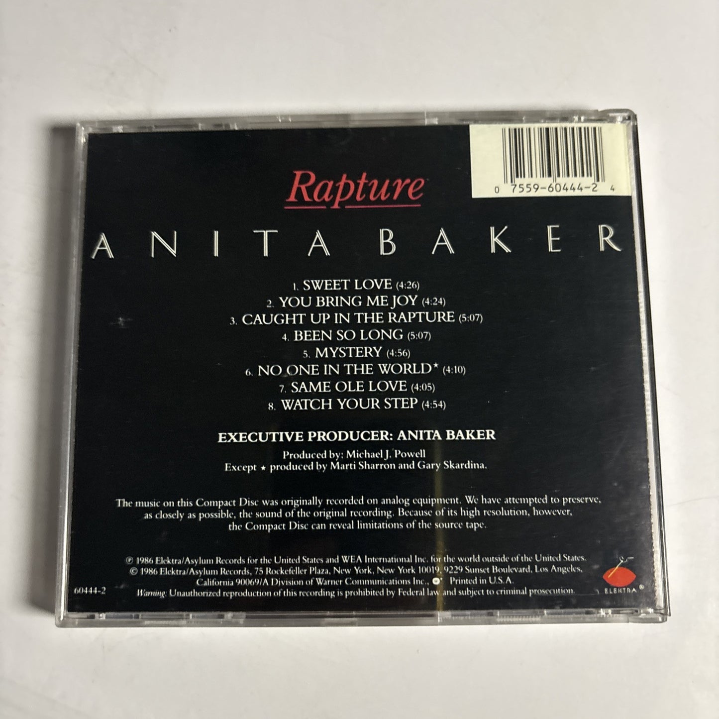 Anita Baker – Rapture (CD, 1986) 960 444-2