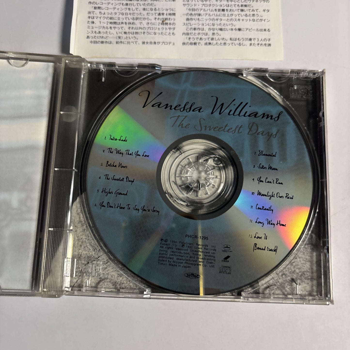 Vanessa Williams – The Sweetest Days (CD, 1994) phcr-1295 Japan