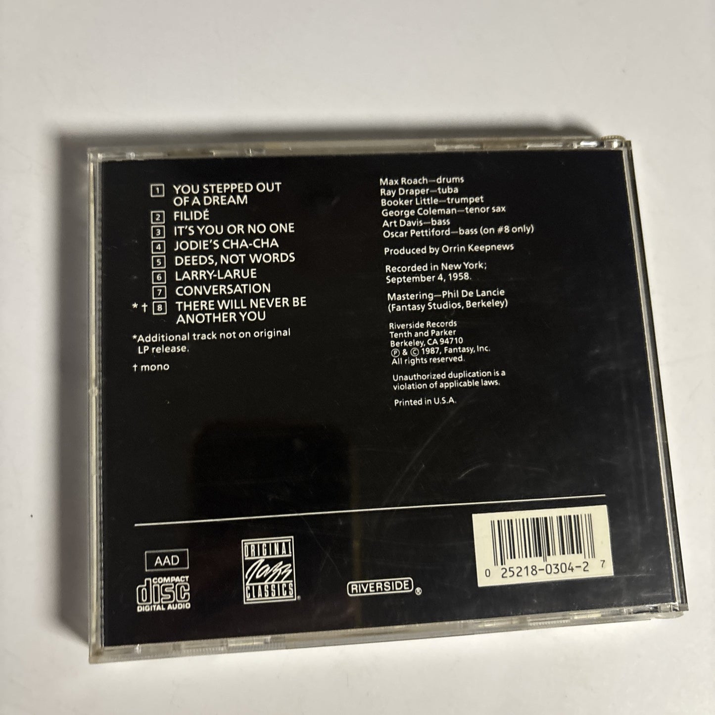 Max Roach – Deeds, Not Words (CD, 1987) OJCCD-304-2