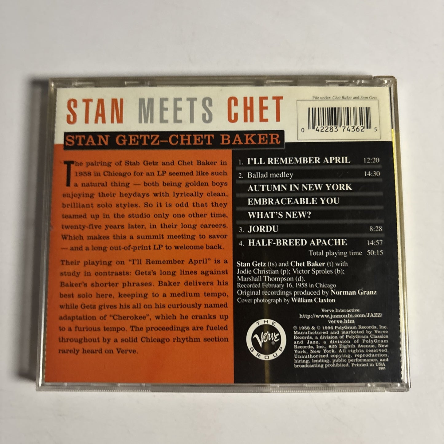 Stan Getz & Chet Baker – Stan Meets Chet (CD, 1958) 837 436-2