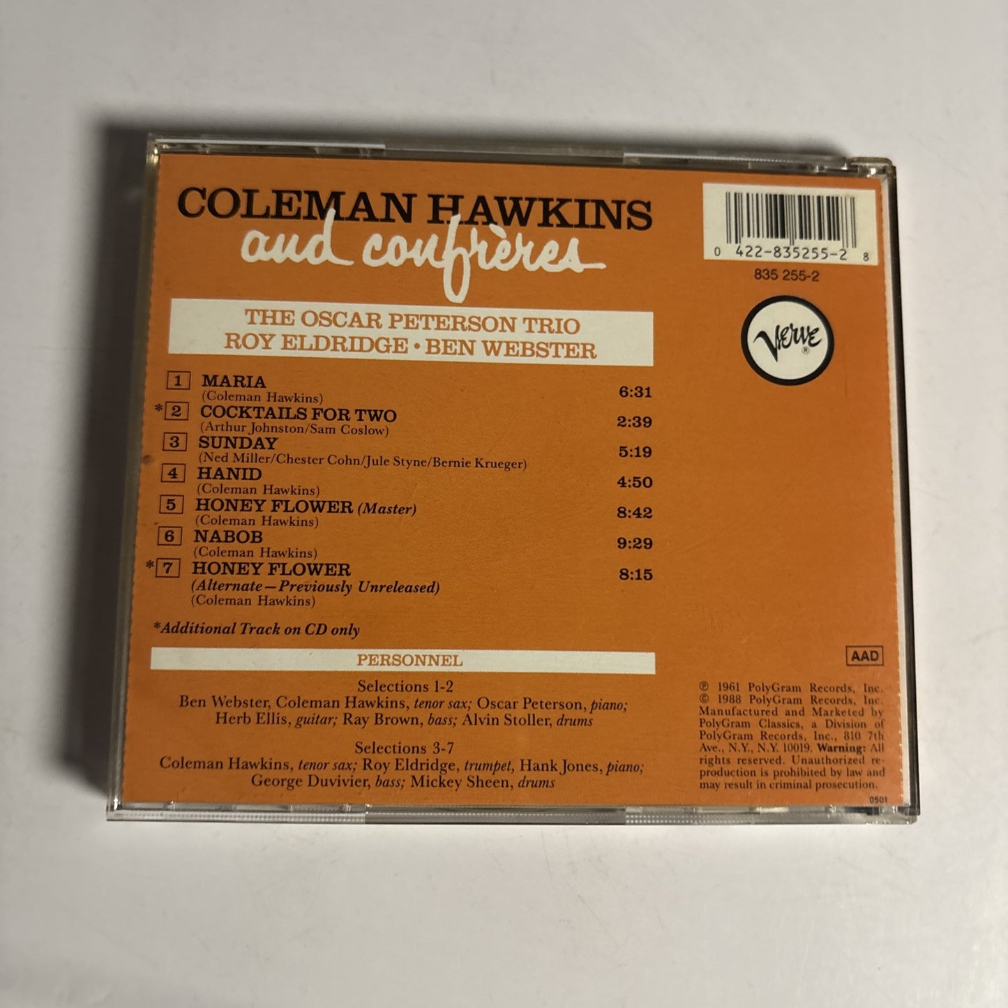 Coleman Hawkins – Coleman Hawkins and His Confreres (CD, 1988)