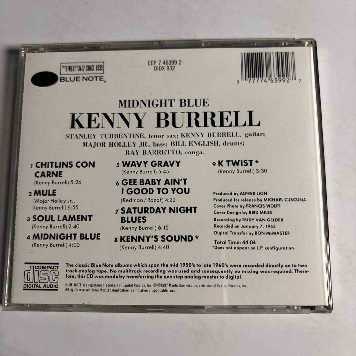 Kenny Burrell – Midnight Blue (CD, 1987) CDP 7 46399 2