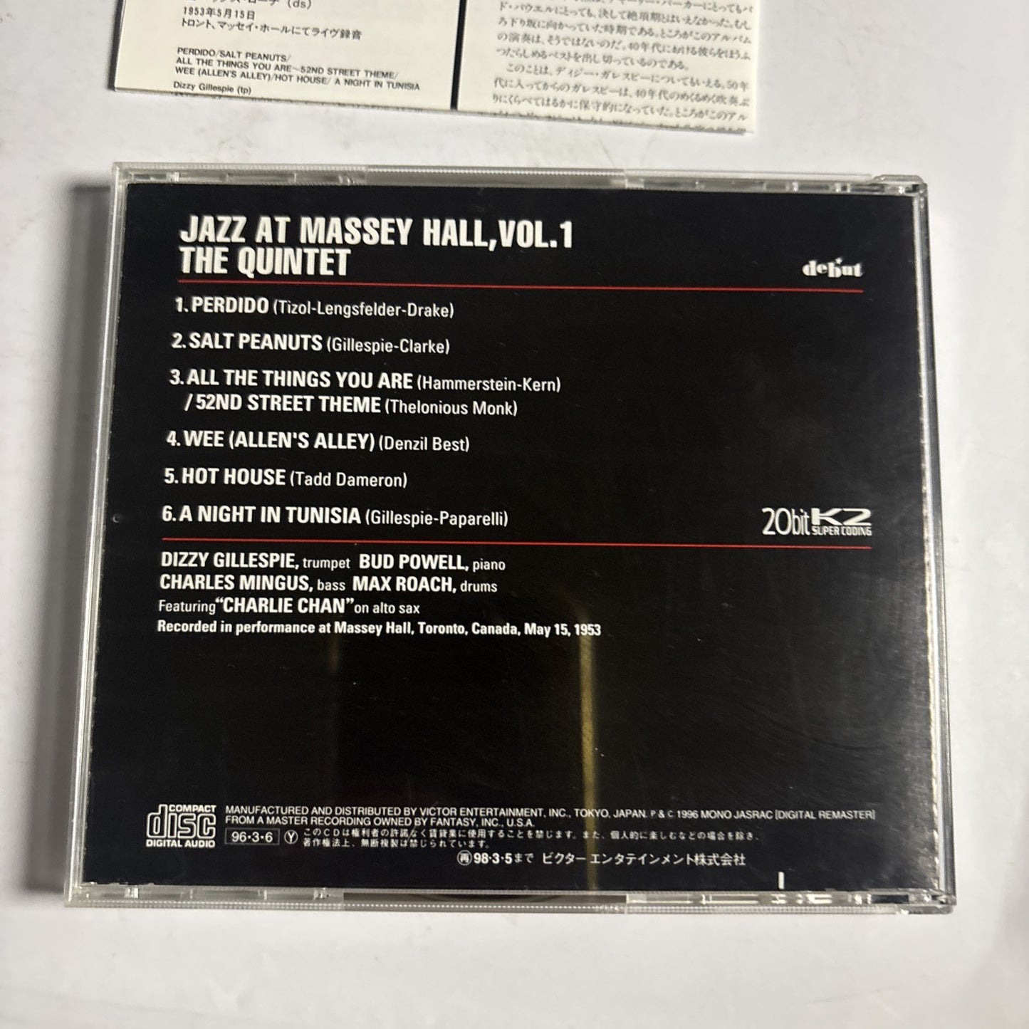 The Quintet – Jazz At Massey Hall (CD, 2005) vicj-41236 Japan