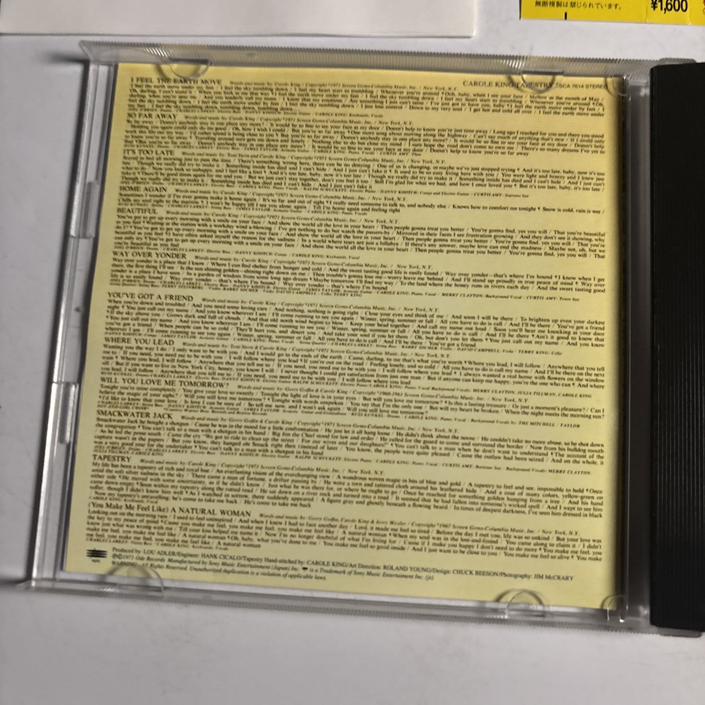 Carole King – Tapestry (CD, 1996) esca-7614 Japan