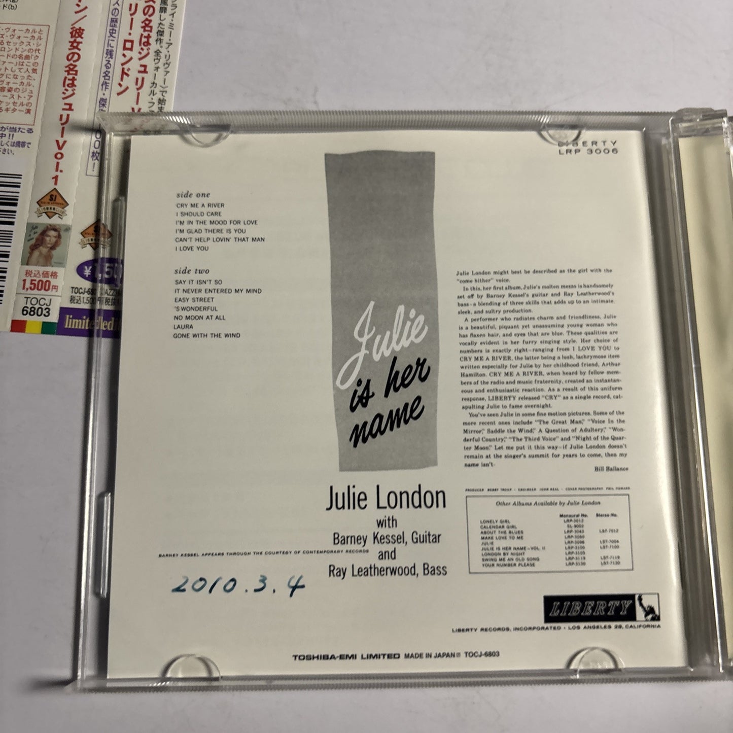 Julie London – Julie Is Her Name Vol. 1 (CD, 1955) tocj-6803 Japan obi