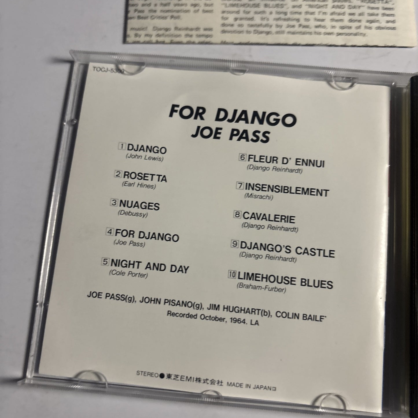 Joe Pass – For Django (CD, 1990) tocj-5309 Japan