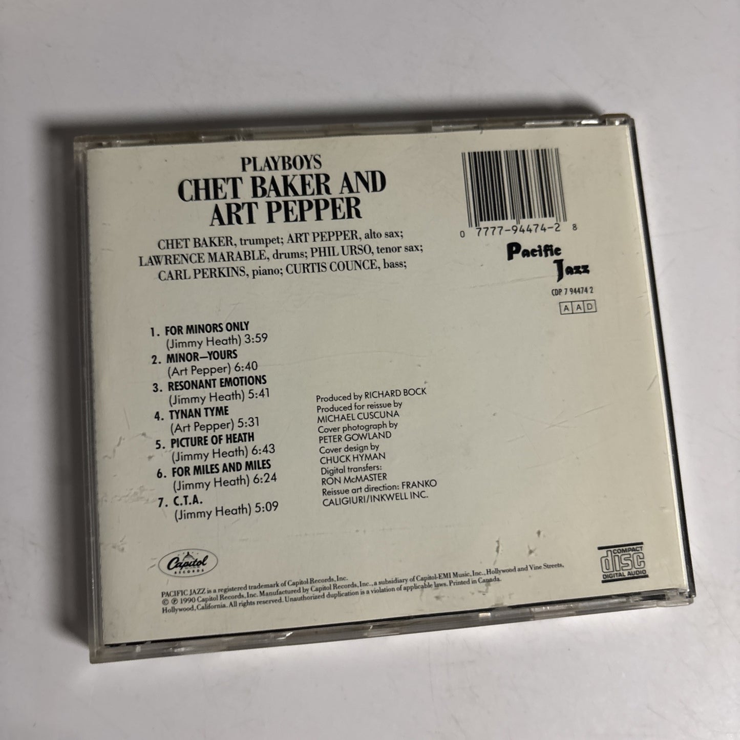 Chet Baker & Art Pepper – Playboys (CD, 1990) CDP 7 94474 2