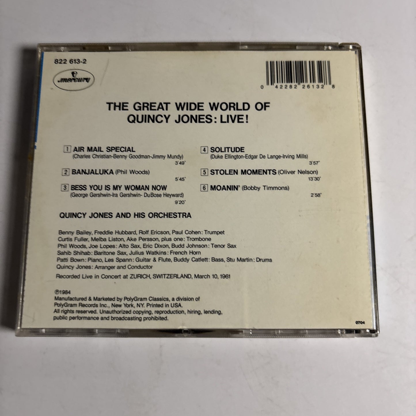 Quincy Jones – The Great Wide World Of Quincy Jones: Live! (CD, 1984) 822 613-2