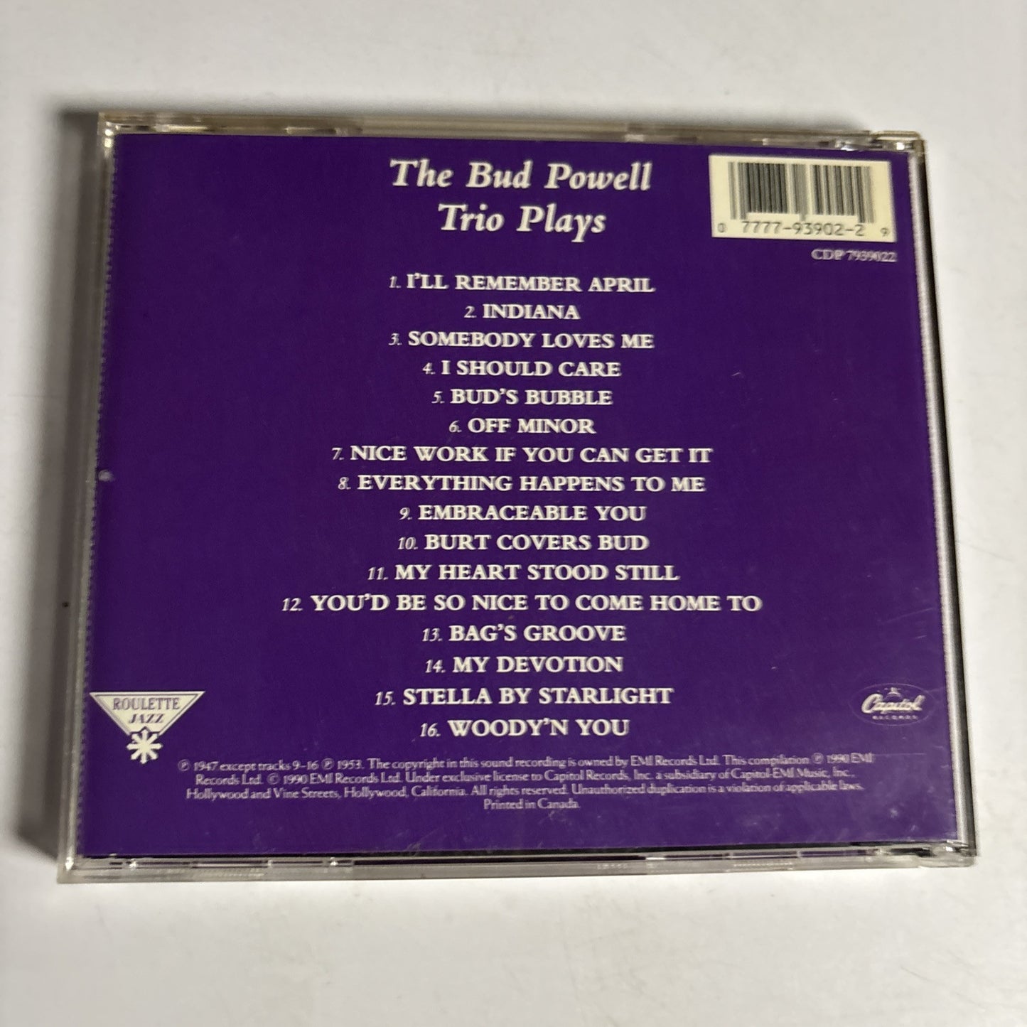 Bud Powell – The Bud Powell Trio Plays (CD, 1990) CDP 7939022