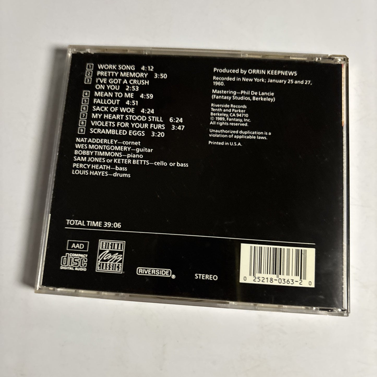 Nat Adderley – Work Song (CD, 1989) OJCCD-363-2