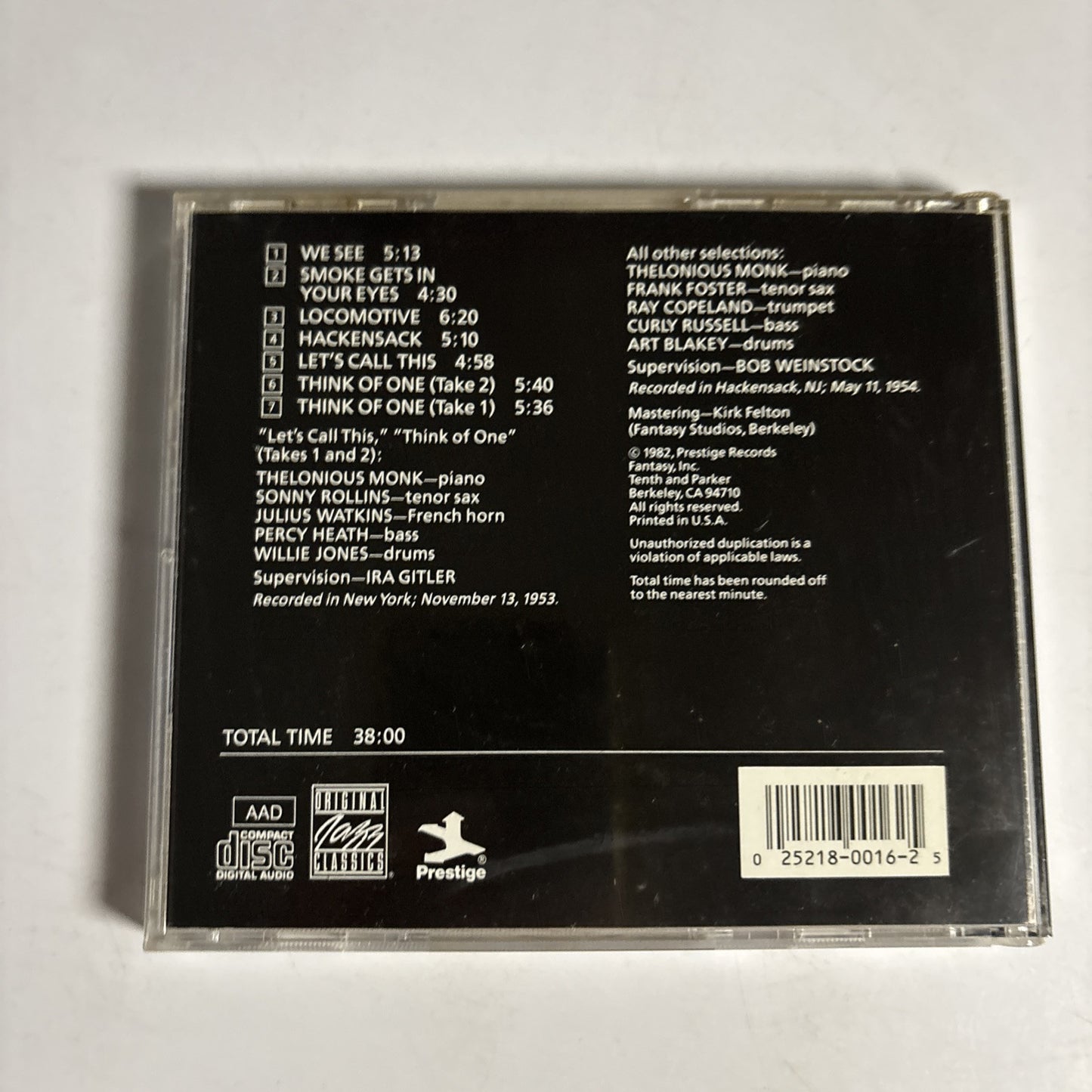Thelonious Monk With Sonny Rollins & Frank Foster – Monk (CD 1989) OJCCD-016-2