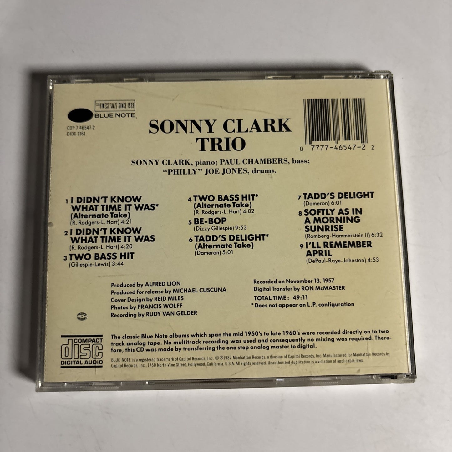 Sonny Clark Trio – Sonny Clark Trio (CD, 1987) CDP 7 46547 2