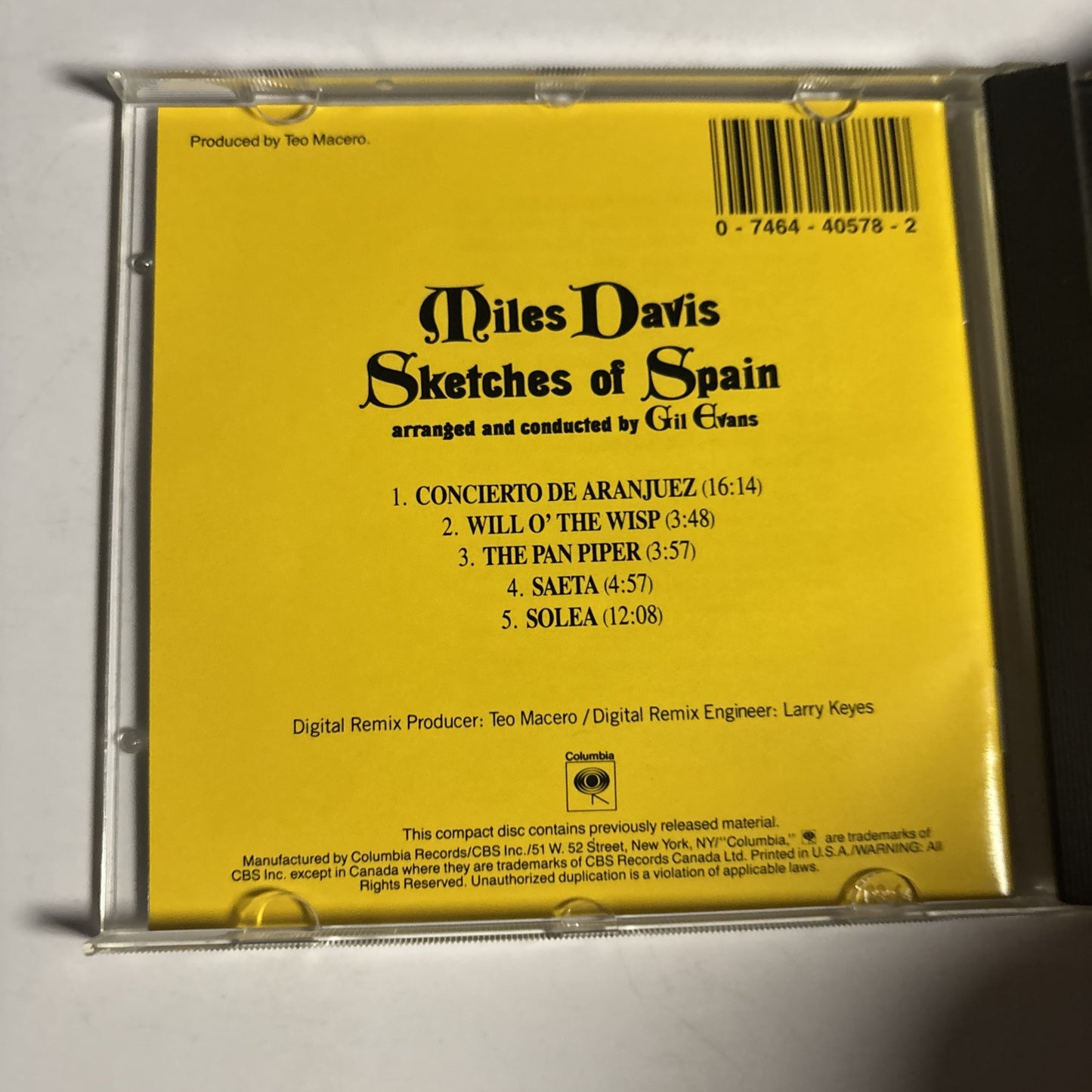 Miles Davis – Sketches Of Spain (CD, 1960) 20-30133