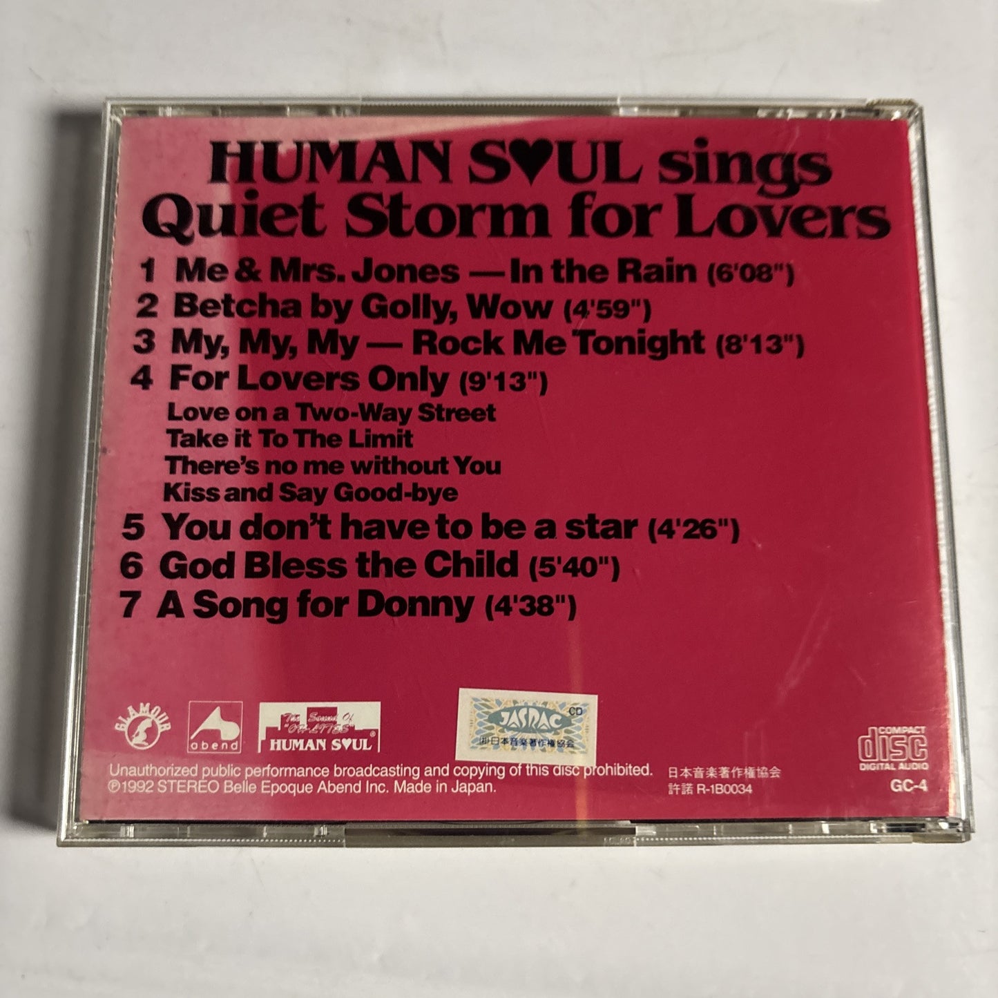 Human Soul – Sings Quiet Storm For Lovers (CD, 1992) GC-4 Japan