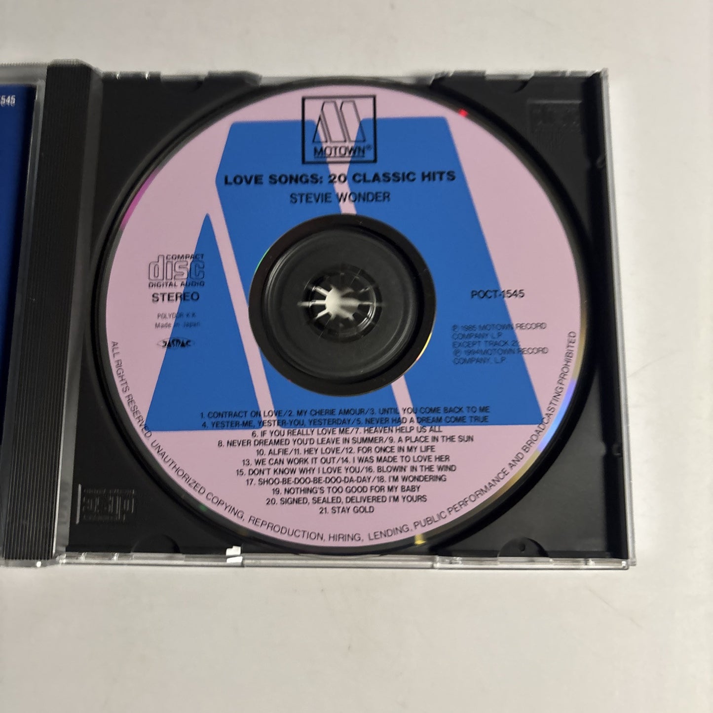 Stevie Wonder – Love Songs - 20 Classics Hits (CD, 1994) poct-1545 Japan