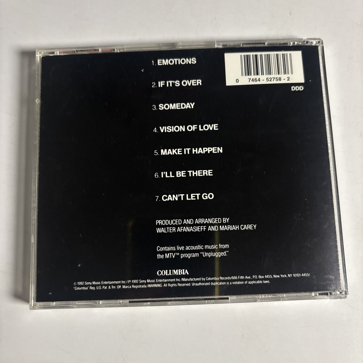 Mariah Carey – MTV Unplugged EP (CD, 1992) CK 52758