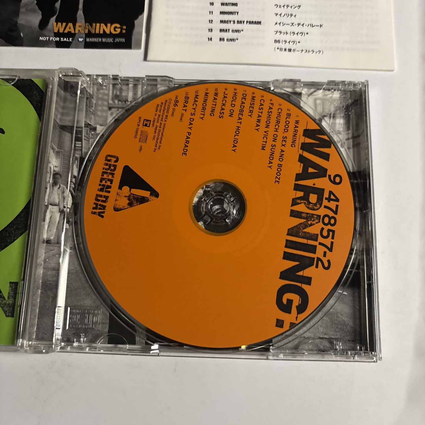 Green Day – Warning:  (CD, 2000) Japan Bonus Track, Sticker WPCR-10850