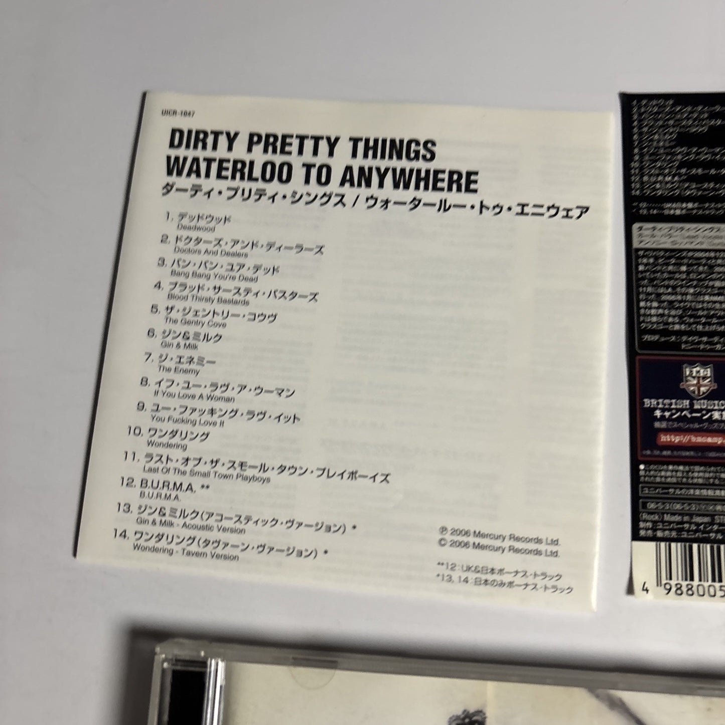 Dirty Pretty Things – Waterloo To Anywhere (CD, 2006) Japan Bonus Track Obi