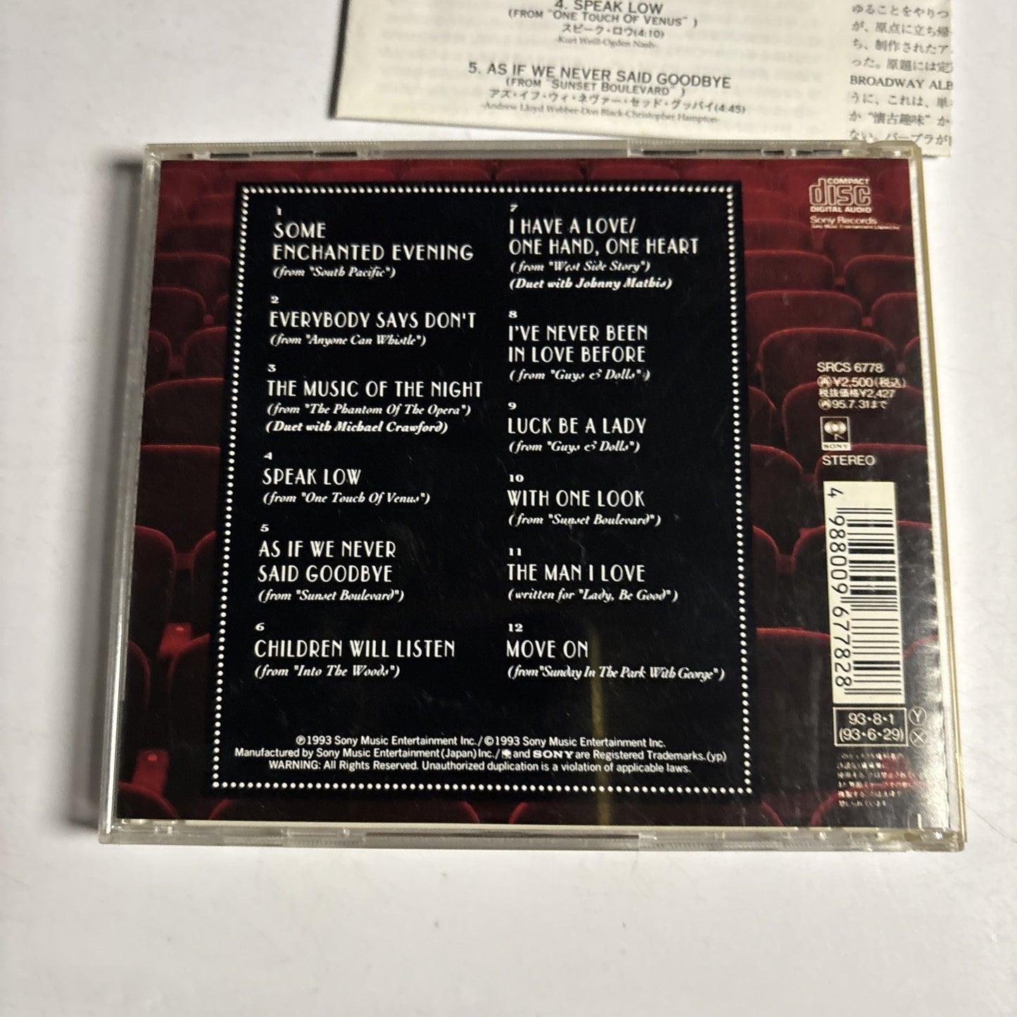 Barbra Streisand – Back To Broadway (CD, 1993) Japan SRCS 6778