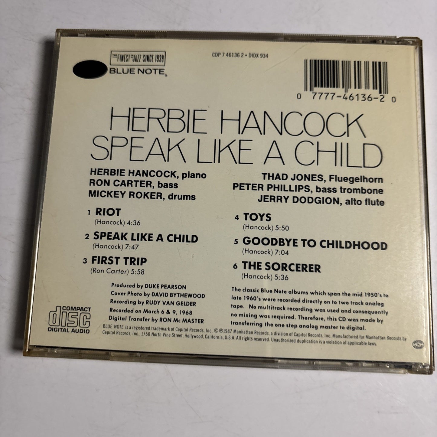 Herbie Hancock – Speak Like A Child (CD, 1987) US CDP 7 46136 2