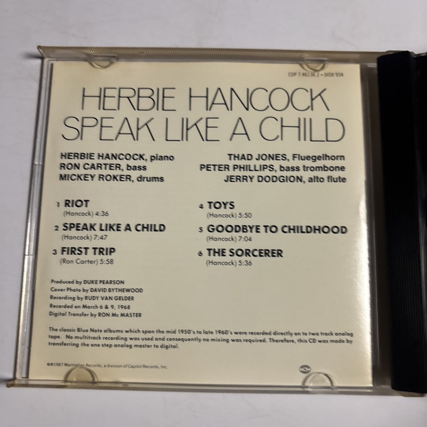 Herbie Hancock – Speak Like A Child (CD, 1987) US CDP 7 46136 2