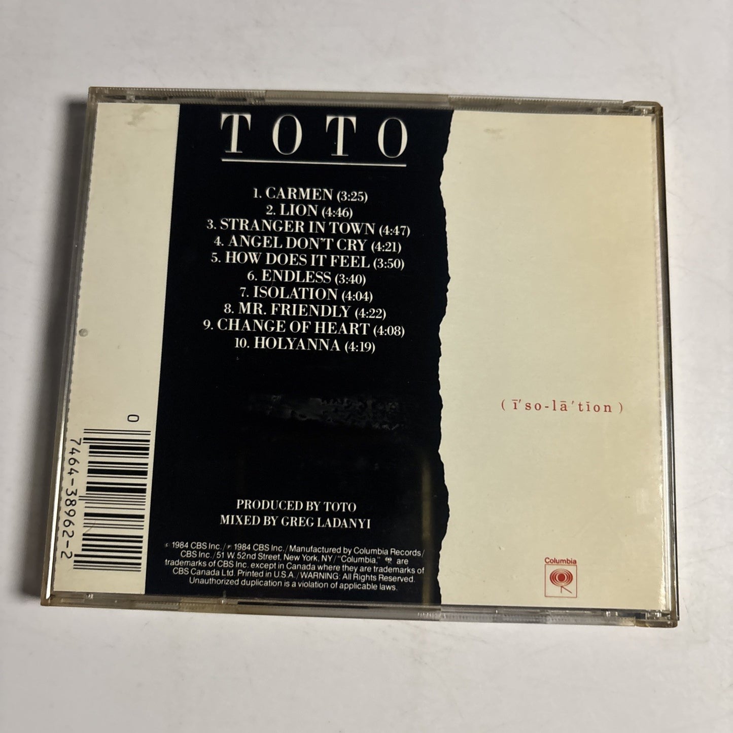 Toto – Isolation (CD, 1985) US CK 38962