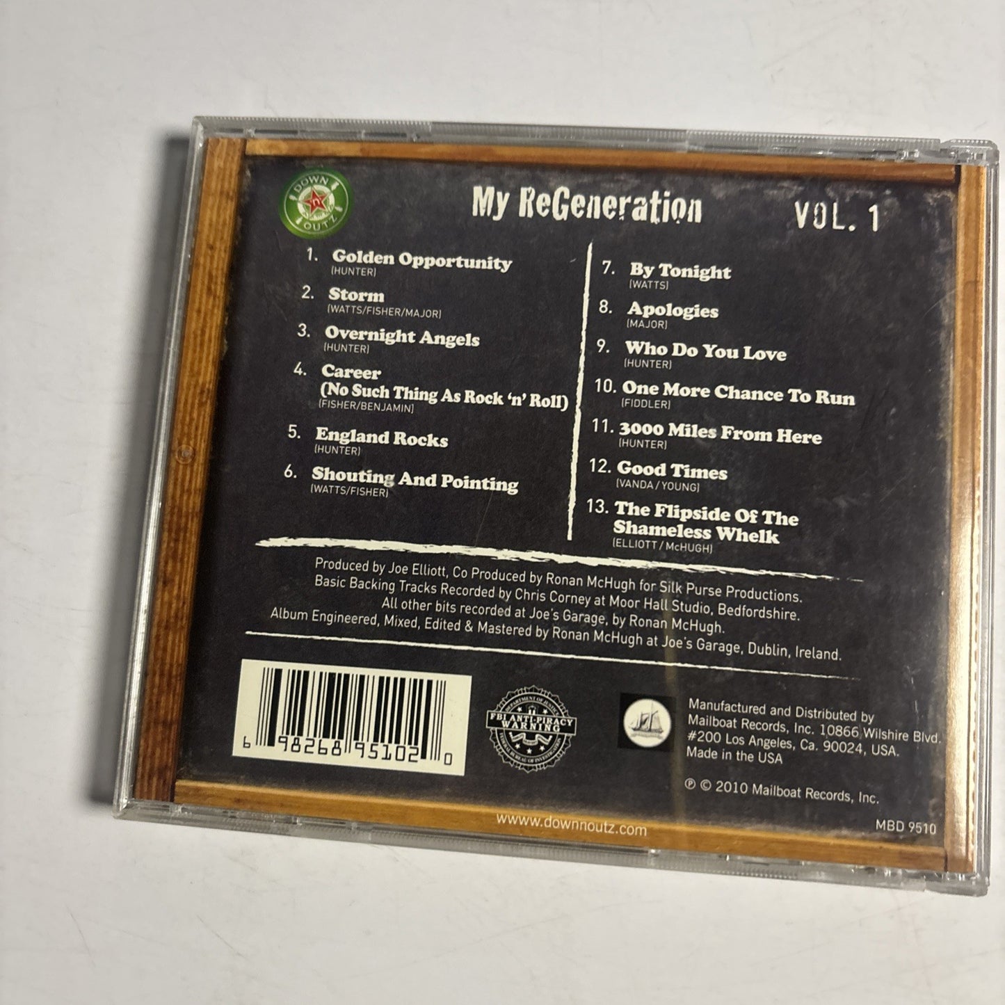 Joe Elliott's Down 'N' Outz – My Regeneration (CD, 2010) US MBD 9510