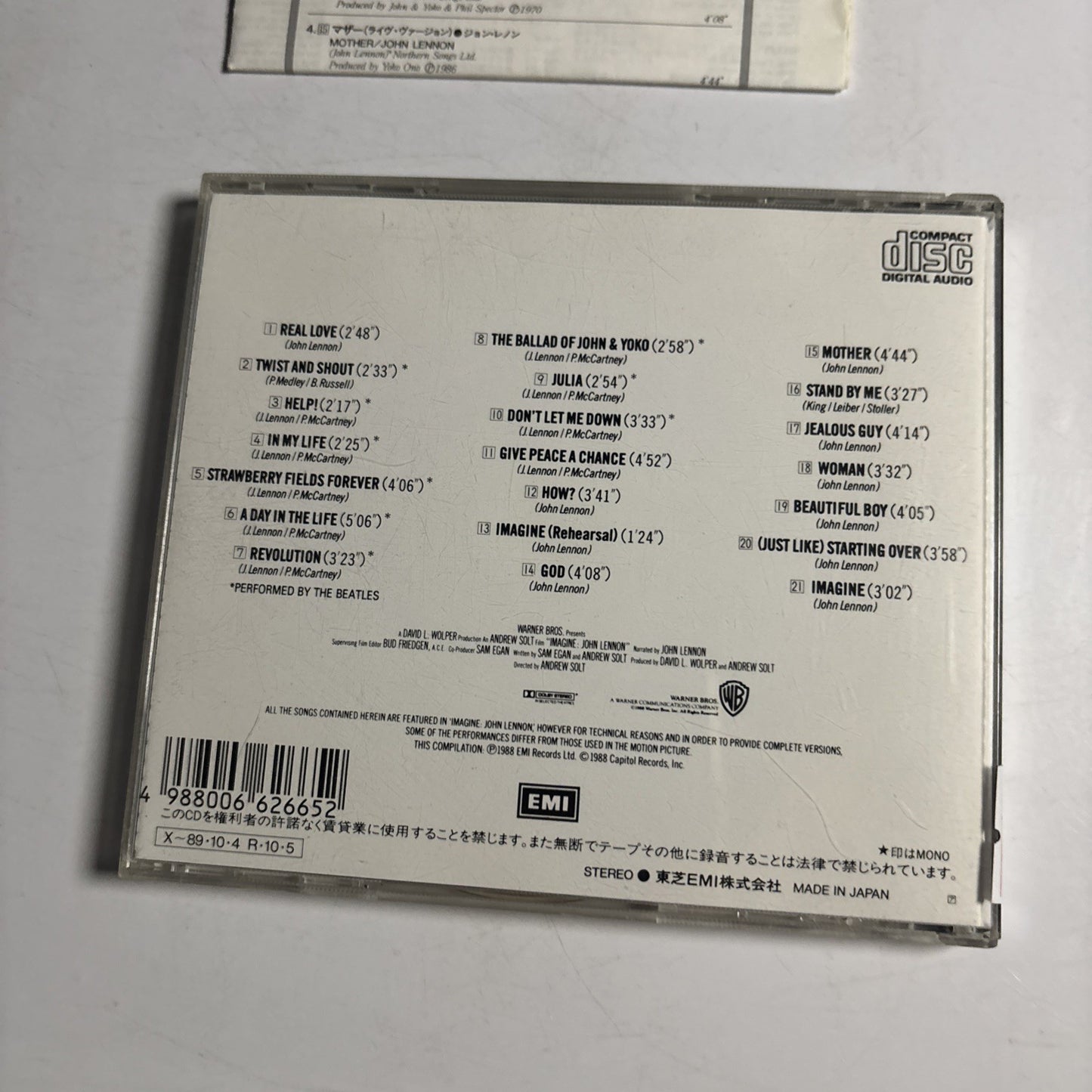 John Lennon – Imagine - Music From The Motion Picture (CD, 1988) Japan CP36-5690