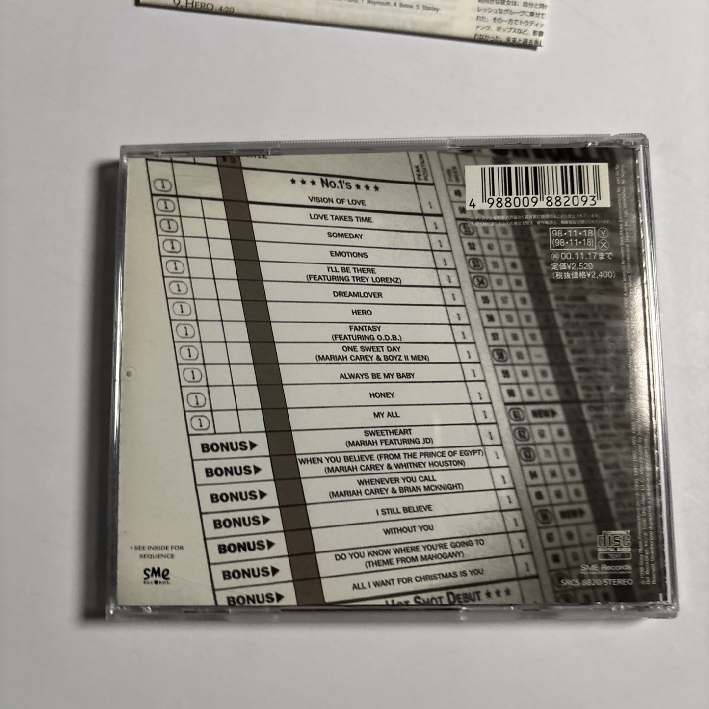 Mariah Carey – #1's (CD, 1998) Japan Bonus Track SRCS 8820