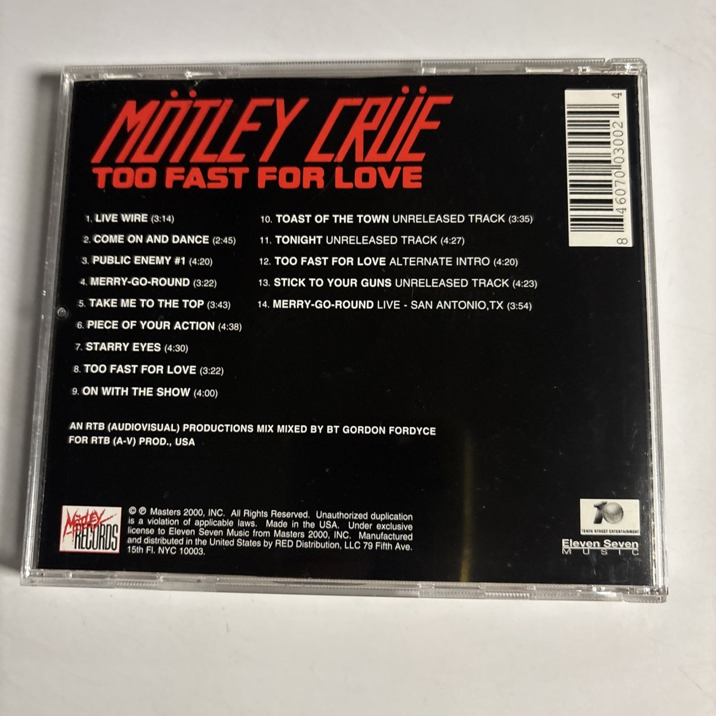 Mötley Crüe – Too Fast For Love (CD, 2008) US ESM / MR 300